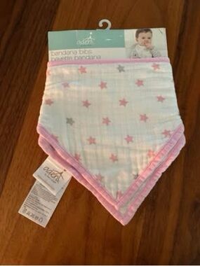 aden + anais Pink Star & Polka dot Bandana Bibs (2) NWT